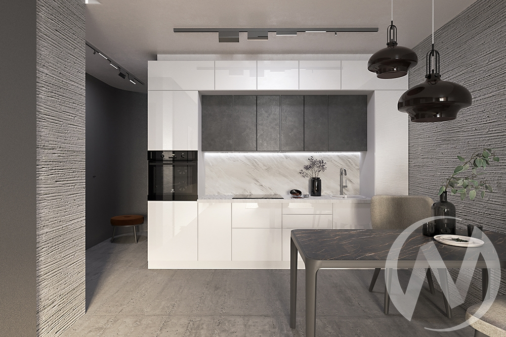 Кухня "Хелмер/Валерия" Бетон/Белый глянец