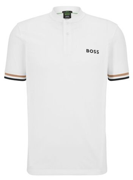 Мужское теннисное поло BOSS x Matteo Berrettini Slim-fit Polo Shirt With Stripes - white