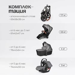 Детская коляска 3 в 1 Tomix Walker LUX GREY+DARK GREY