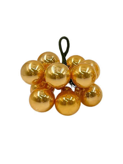 Гроздь стеклянных шаров Ягодный хоровод 2 см., 10 шт., глянец, золото, Christmas DeLuxe (13861)