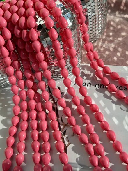 Нить бусин для украшений Капля 9,5х13,5мм, "Майорка-Ягодная" (имитация)