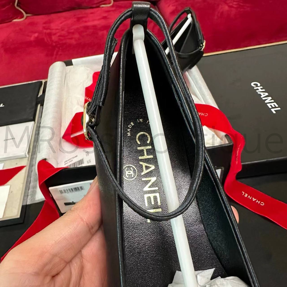 Женские балетки Chanel черные с цветком