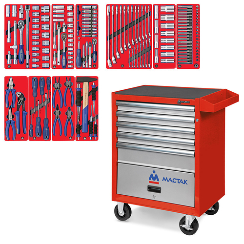 МАСТАК (52-05186R) Набор инструментов "СТАНДАРТ" в красной тележке, 186 предметов