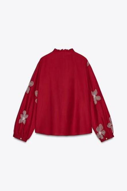 ZARA БЛУЗА С ВЫШИВКОЙ, МАЛИНОВЫЙ