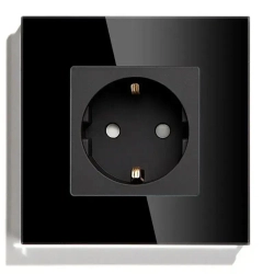 Розетка стеклянная одинарная с рамкой черная