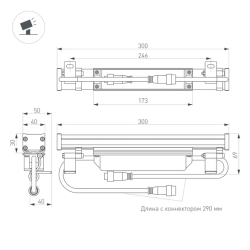 Линейный прожектор AR-LINE-300-6W Warm2700 (GR, 15x60 deg, 230V) (Arlight, IP65 Металл, 3 года) 051767