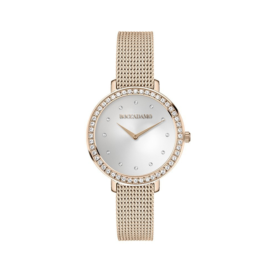 Часы Boccadamo Focus Rosegold Silver FC003A BW/RG  с минеральным стеклом, кристаллами Swarovski