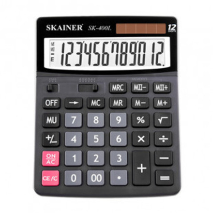 Калькулятор настольный SKAINER SK-400L, 12 разрядов (литиевая и солнечная батарея)