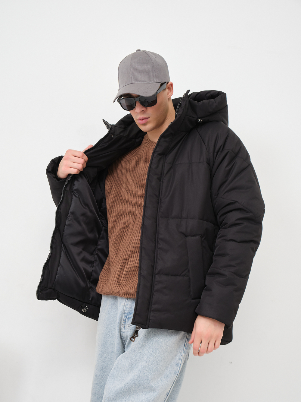 Куртка черная мужская зимняя с капюшоном мембрана