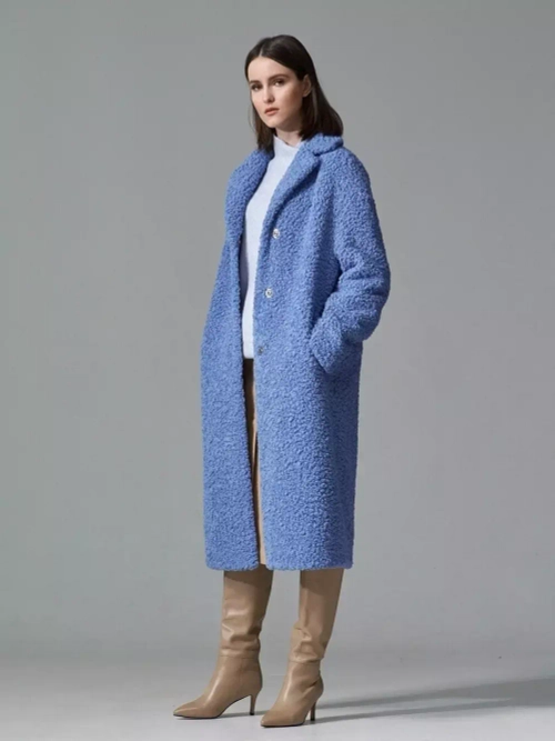 Шуба искусственная тедди чебурашка, голубая, SilverFox