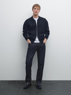 Massimo Dutti Кардиган из смесового хлопка с застежкой-молнией, темно-синий