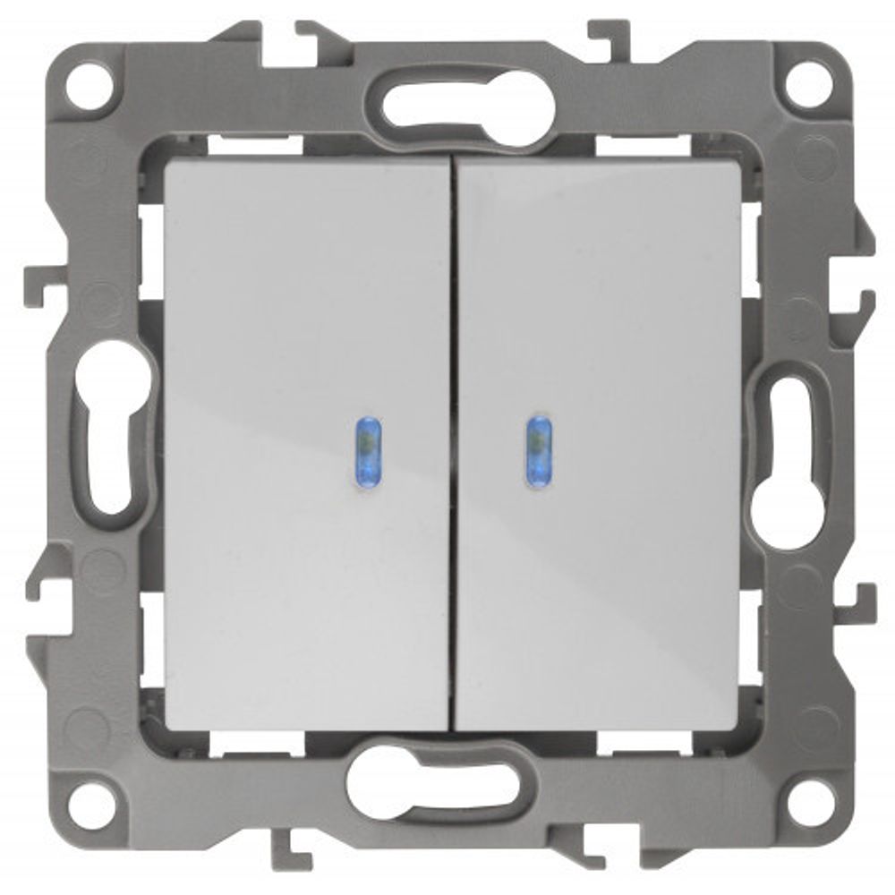 12-1105-01 ЭРА Выключатель двойной с подсветкой, 10АХ-250В, IP20, Эра12, белый