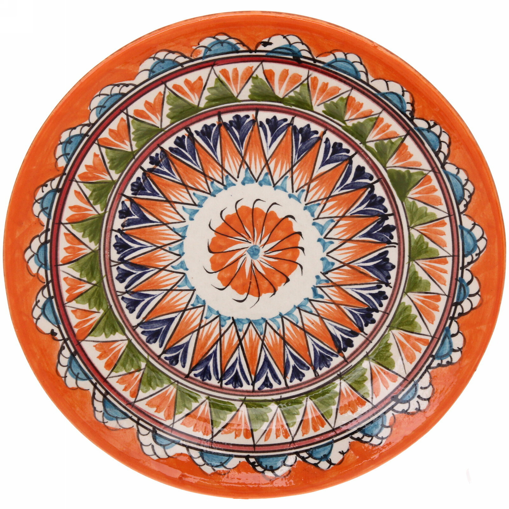 Тарелка плоская 26см оранжевая Риштанская Керамика
