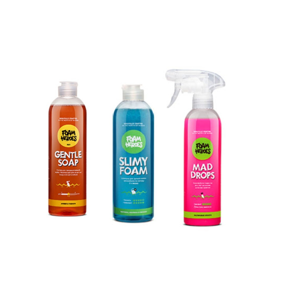 Набор для трехфазной мойки Soap Amber & Tabaco + Slimy Foam +Mad Drops Raspberry