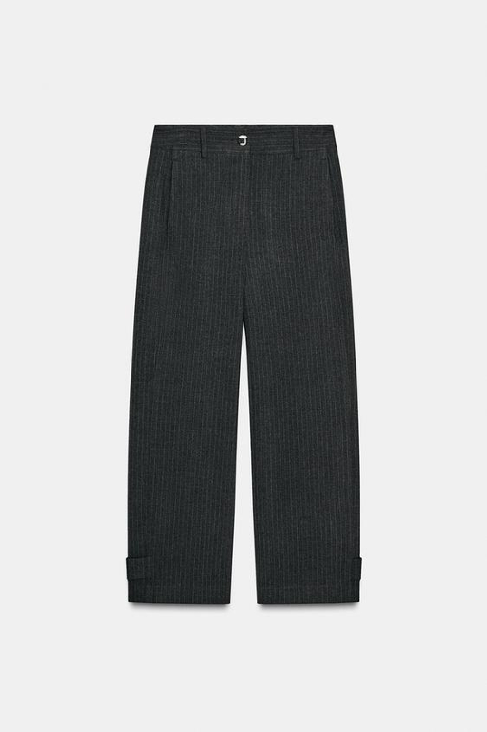 ZARA БРЮКИ В ТОНКУЮ ПОЛОСКУ С РЕГУЛИРУЕМЫМИ МАНЖЕТАМИ, СЕРЫЙ