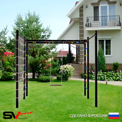 Уличная шведская стенка Sv Sport рукоход с комплектом турник прямой 2шт У5036 (Деревянные/Сетка)