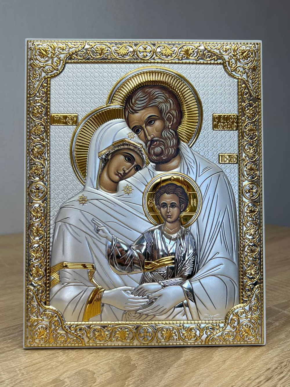 Святое Семейство, икона прямоугольная без рамки, белое дерево 175х225