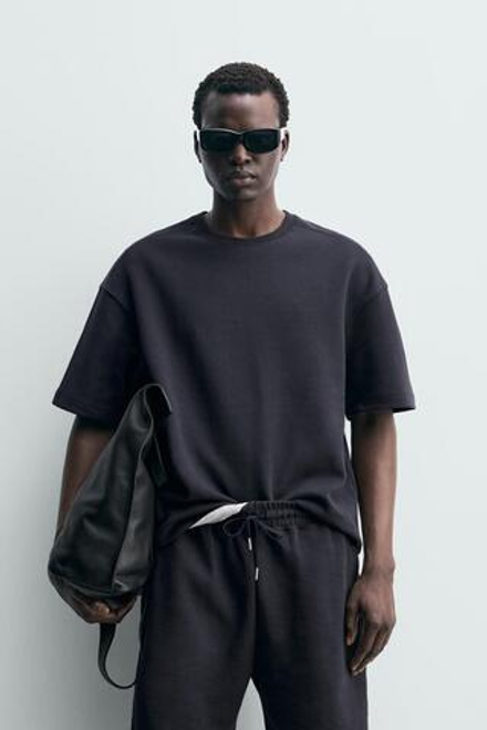 ZARA ТОЛСТОВКА RELAXED FIT ИЗ ИНТЕРЛОКА, ТЕМНО-СИНИЙ