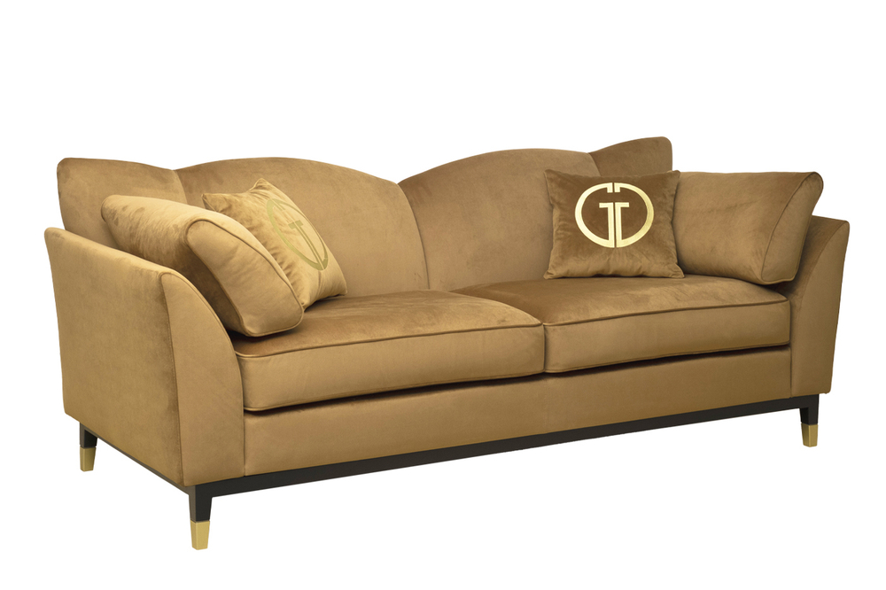Диван трехместный 92x92x228см Garda Decor Siena велюровый золотой