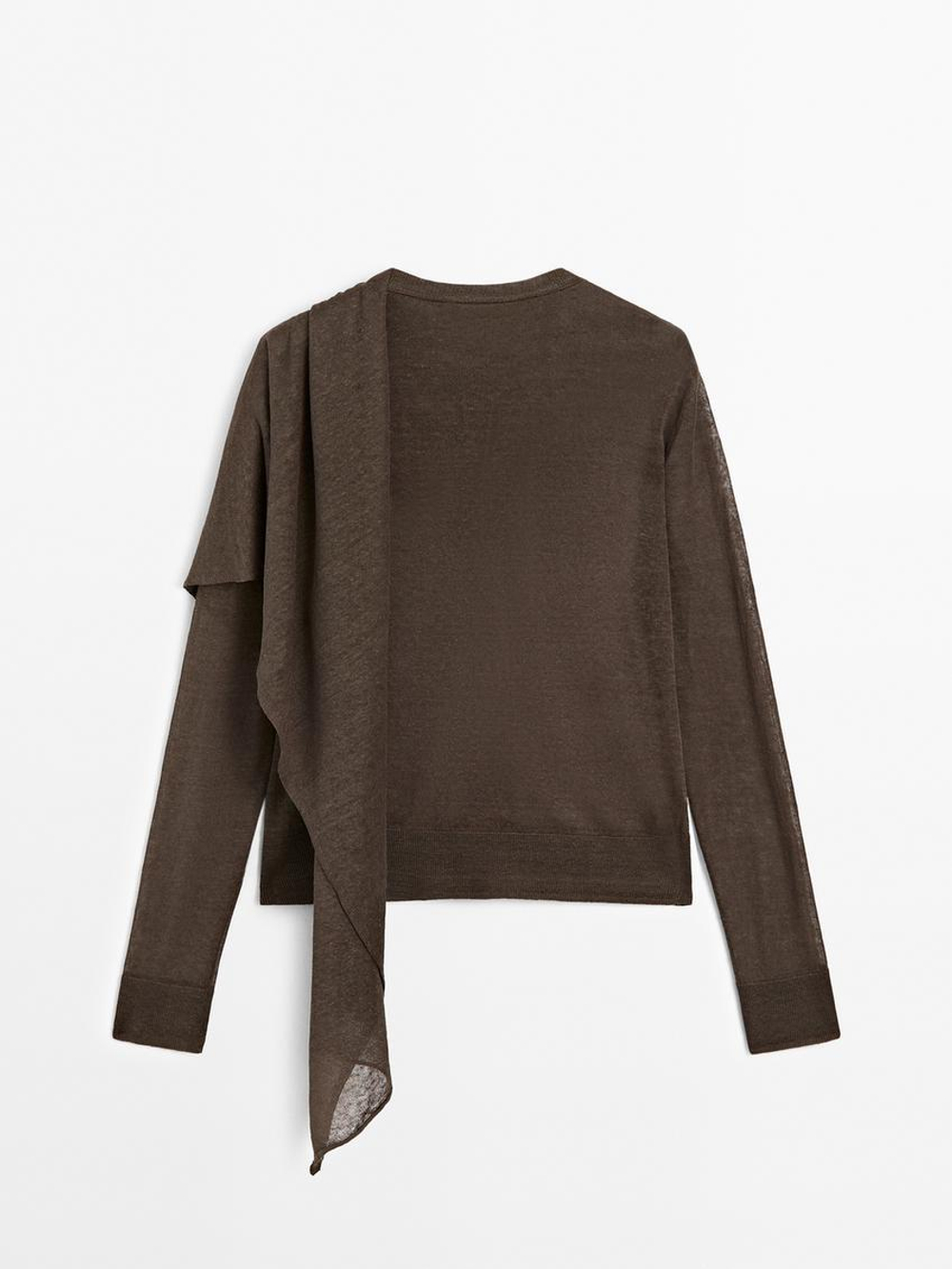 Massimo Dutti Кардиган из смесового льна с платком, коричневый