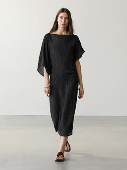 Massimo Dutti Платье миди с асимметричными рукавами, черный