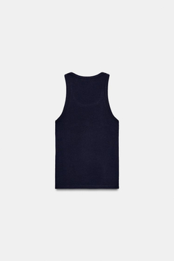 ZARA ТОП НА БРЕТЕЛЯХ В РУБЧИК, МОРСКОЙ СИНИЙ