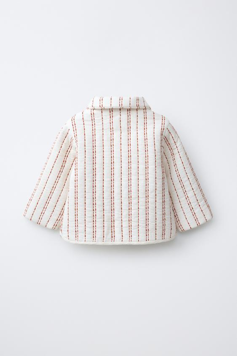 ZARA СТЕГАНАЯ КУРТКА В ПОЛОСКУ, ЭКРЮ/ГРАНАТОВЫЙ