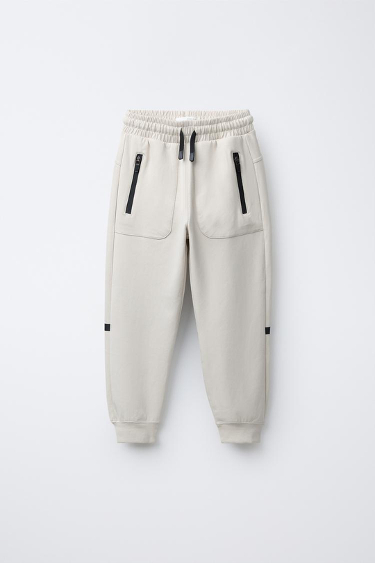 ZARA СПОРТИВНЫЕ БРЮКИ-ДЖОГГЕРЫ ИЗ INTERLOCK, ЭКРЮ