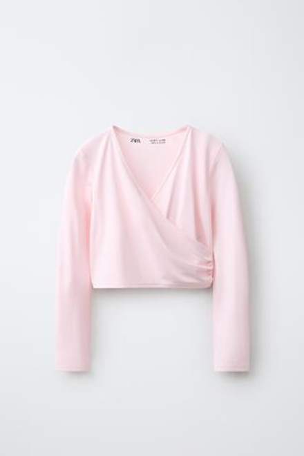 ZARA СПОРТИВНЫЙ ТОП НА ЗАПАХЕ, ПАСТЕЛЬНО-РОЗОВЫЙ