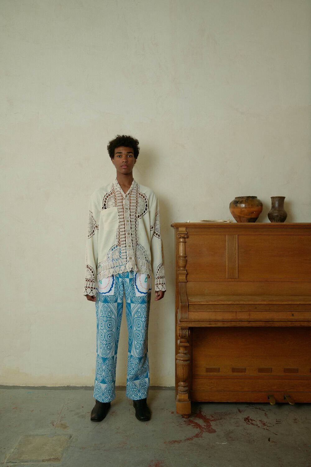 Рубашка Soeurs с Мягким Воротником / Morning Gown Crocheted Long Sleeve бежевая