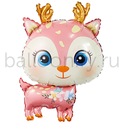 Шар (29''/74 см) Фигура, Олененок, Розовый, 1 шт.