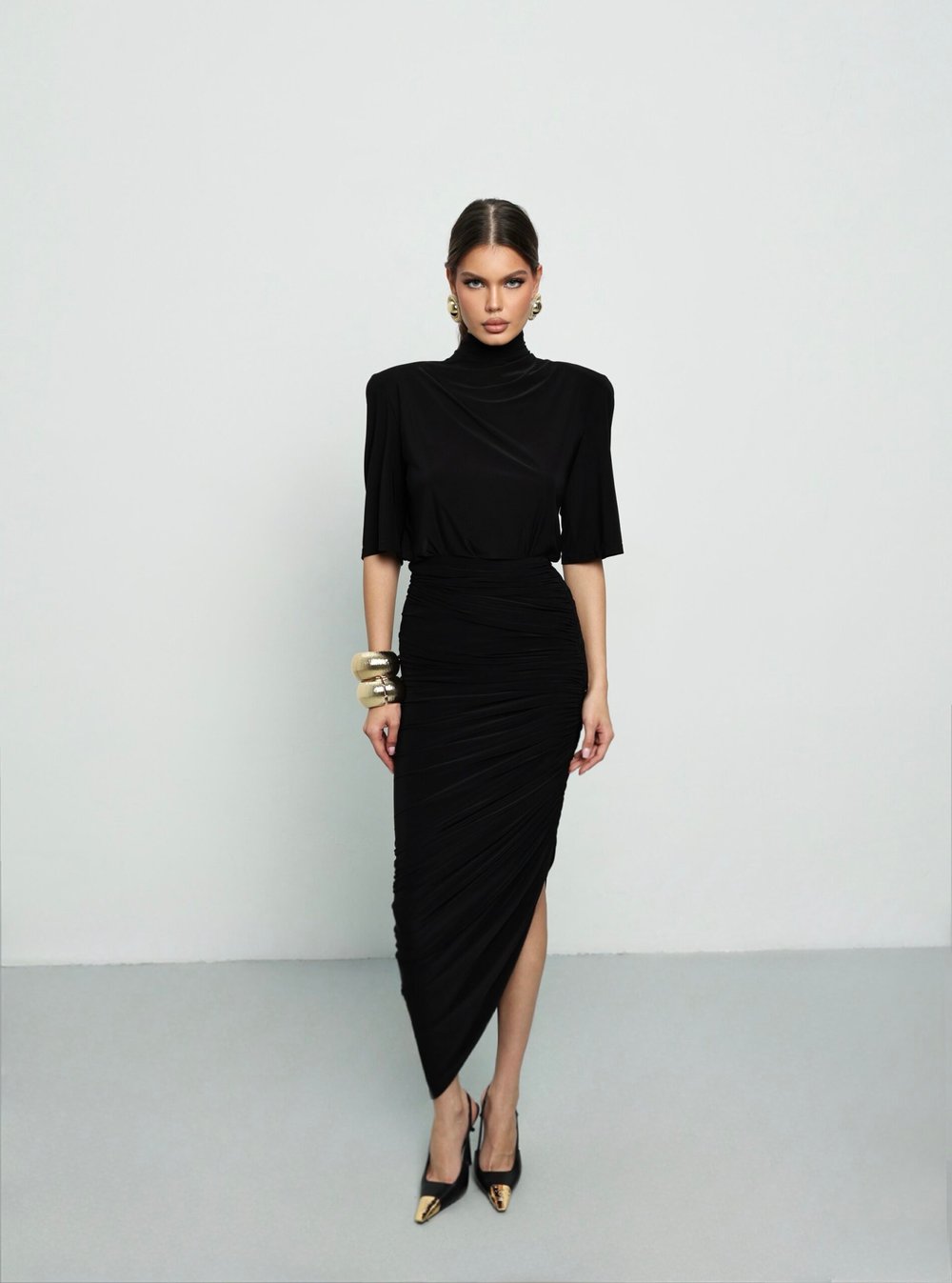 Юбка с асимметричной сборкой, Черная