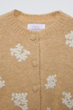 ZARA КАРДИГАН ИЗ СМЕСОВОЙ ШЕРСТИ С ЦВЕТОЧНЫМ ПРИНТОМ, МЯГКИЙ КАШТАНОВЫЙ