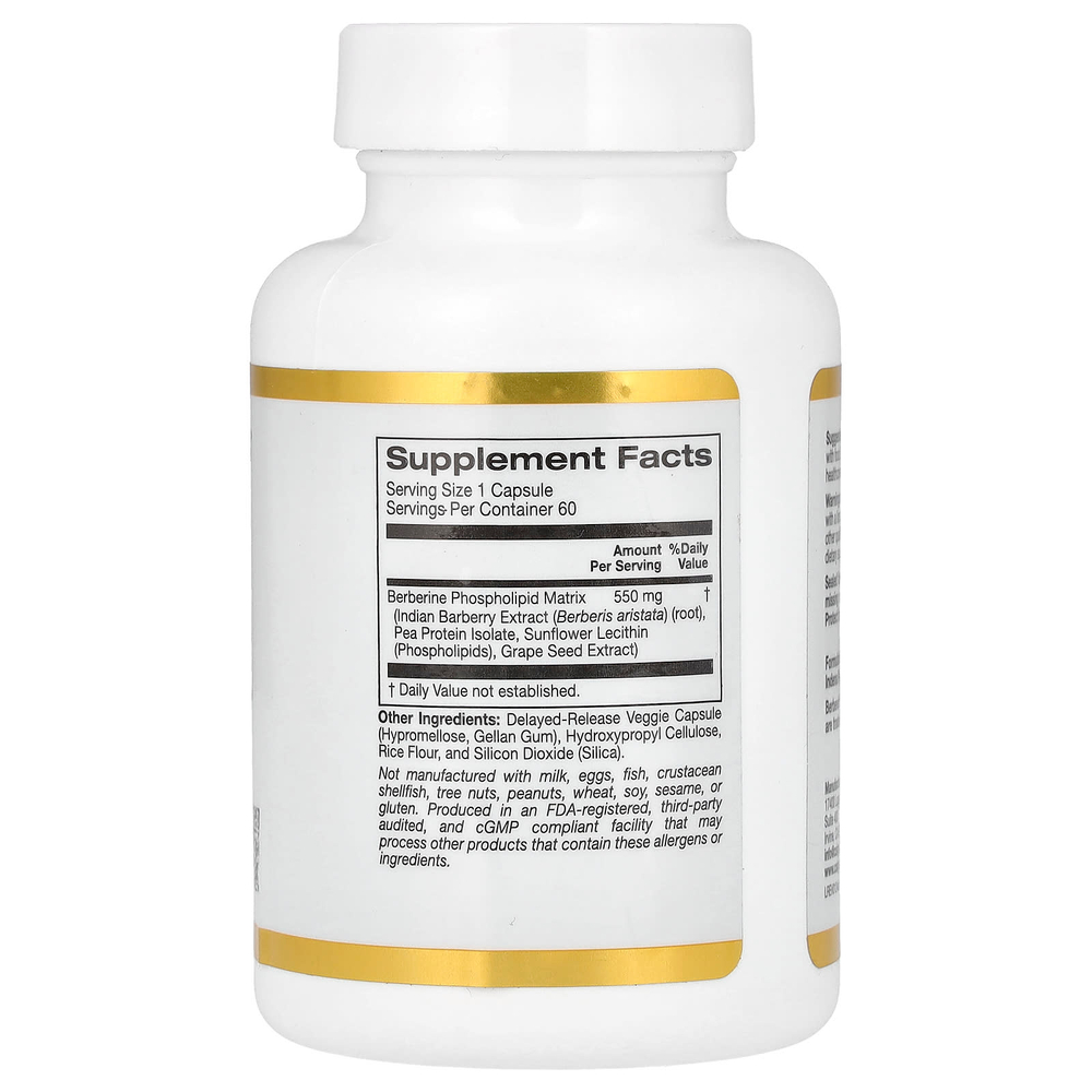 California Gold Nutrition, Berberine Advanced, фитосома Berbevis с фосфолипидным комплексом берберина и подсолнечным лецитином, 550 мг, 60 растительных капсул