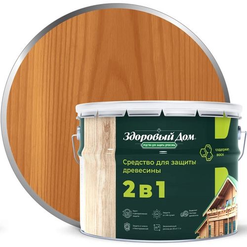 Деревозащитное средство Здоровый дом 2 в 1 Тик 9 л