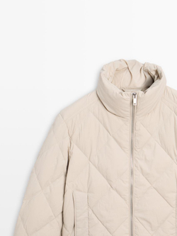 Massimo Dutti Короткая стеганая куртка, натуральный, кремовый