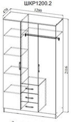 Шкаф АНКОР 3х створчатый 3 ящика(с зеркалом), Милана, г.Уфа