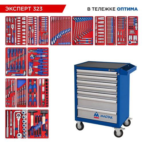 МАСТАК (52-07323B) Набор инструментов "ЭКСПЕРТ" в синей тележке, 323 предмета