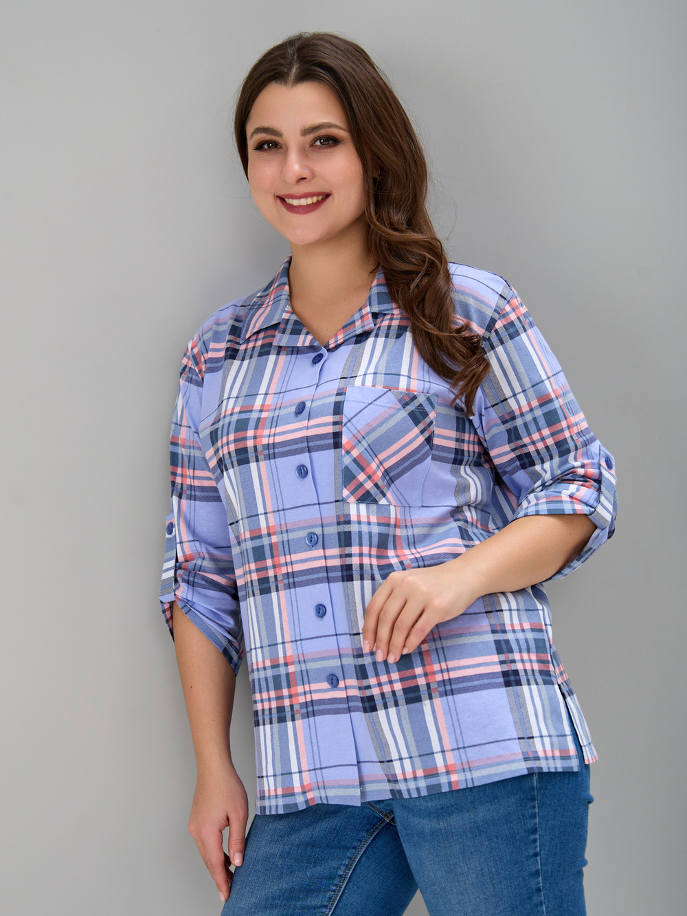 Рубашка Р-001/клетка-голубая