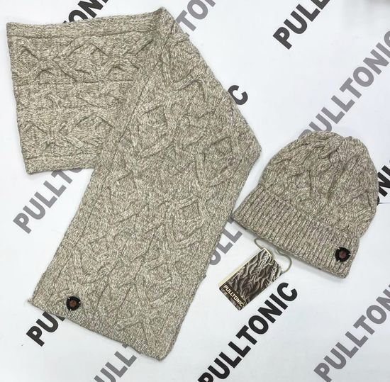 Комплект шарф и шапочка PULLTONIC - "УЗОР" Бежевый меланж