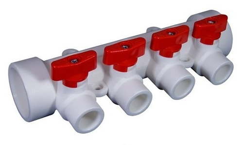 Коллектор универсальный с отсечными кранами 40х20 на 5 выходов (6/1) (Valfex) БЕЛЫЙ