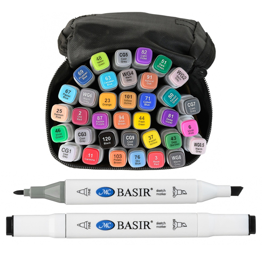 Маркер для скетчинга, двусторонние, Basir, четырёхгранные, 15 мм, спиртовые, 36 шт