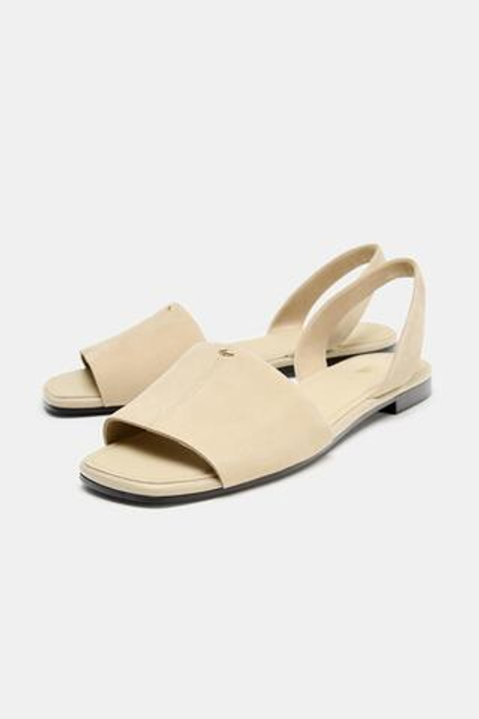 ZARA КОЖАНЫЕ САНДАЛИИ С РЕМЕШКОМ, ПЕСОЧНО-КОРИЧНЕВЫЙ