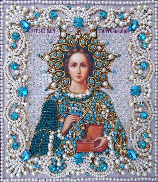 ЖС-3-ЗГ Набор для вышивания хрустальными камнями Пантелеймон целитель (голубой)