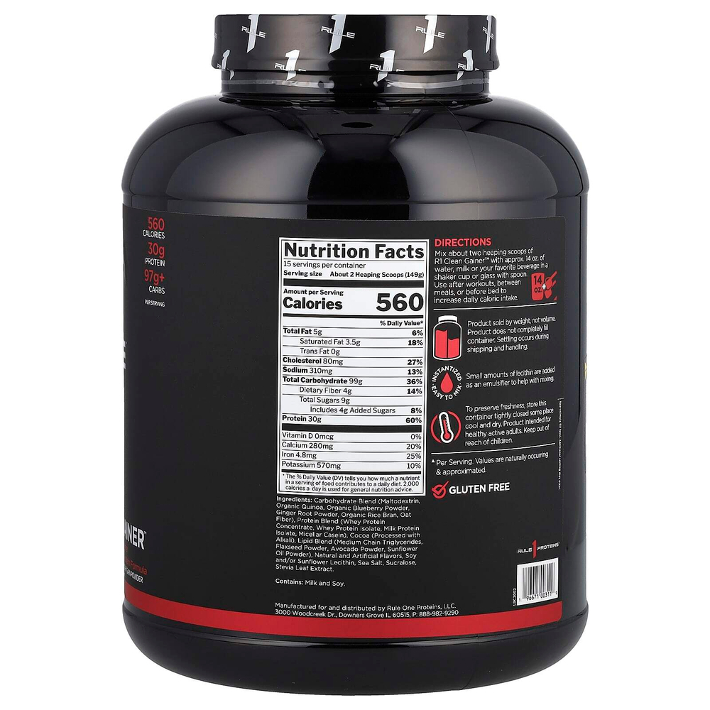 Rule One Proteins, Clean Gainer, шоколадная помадка, 2,24 кг (4,93 фунта)