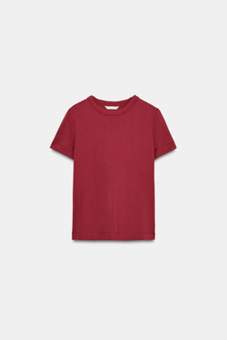 ZARA ФУТБОЛКА INTERLOCK С КОРОТКИМИ РУКАВАМИ, ГРАНАТОВЫЙ