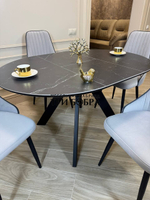 Круглый раздвижной стол "Бонжур", керамогранит, черный мрамор и стулья "Сорренто"