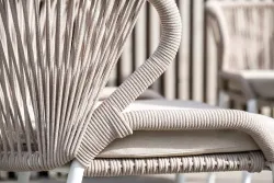 "Милан" стул плетеный из роупа, каркас алюминий белый шагрень, роуп бежевый круглый, ткань бежевая