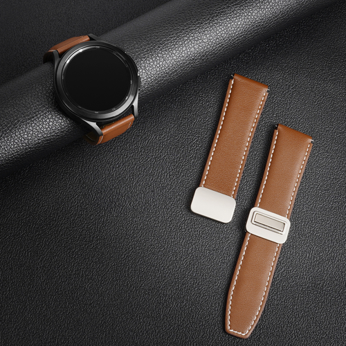 Ремешок из натуральной кожи коричневого цвета от Dux Ducis для смарт часов Samsung Galaxy Watch 3, 4, 5, 6 и 7 (размер крепления 20мм), серия YA Series