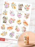 Трансфер переводной - декаль для свечей и гипса шебби шик розы 008